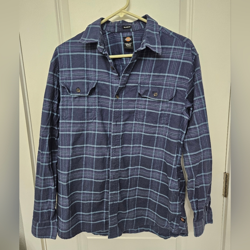 Dickies Blue Plaid Button-Up Shirt Medium Relaxed Fit